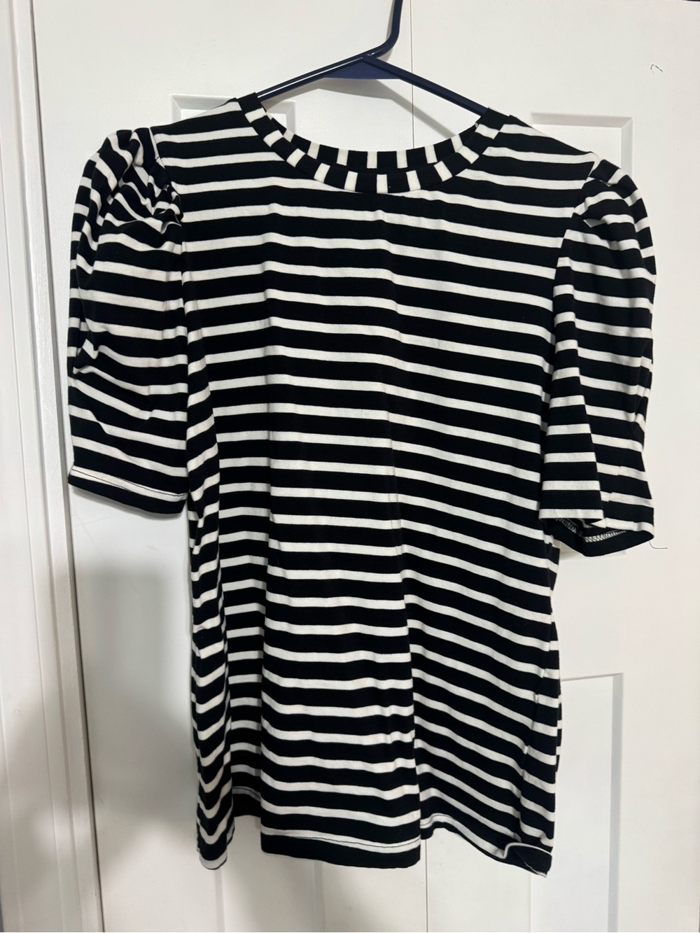Black & White Striped Puff Sleeve Womens Top